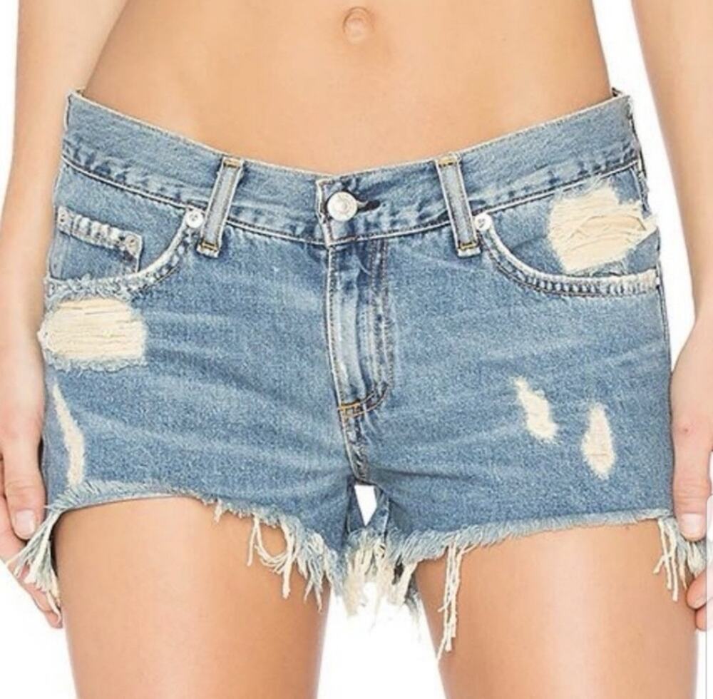 rag & bone WINNIE Blue Distressed Denim Cutoff Shorts 24 Mid Rise 5-Pocket #17